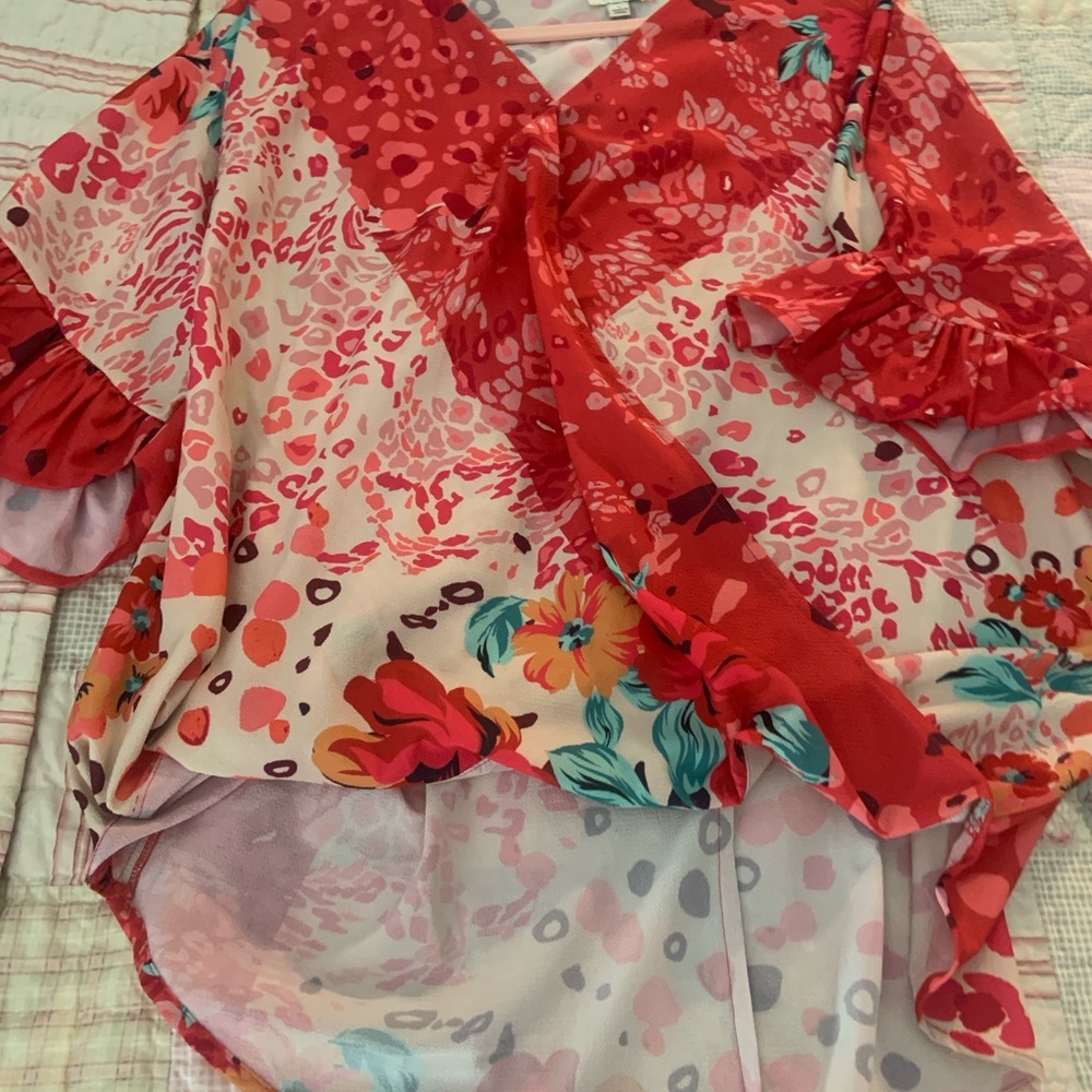 Floral Red and Pink Women's Top